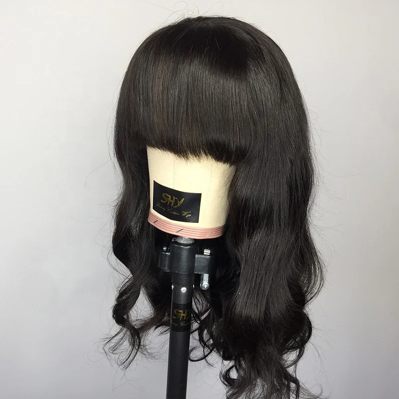 

Peruvian Human Hair Wigs With Bangs Full Lace Wig Caps