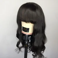 

Peruvian Human Hair Wigs With Bangs Full Lace Wig Caps
