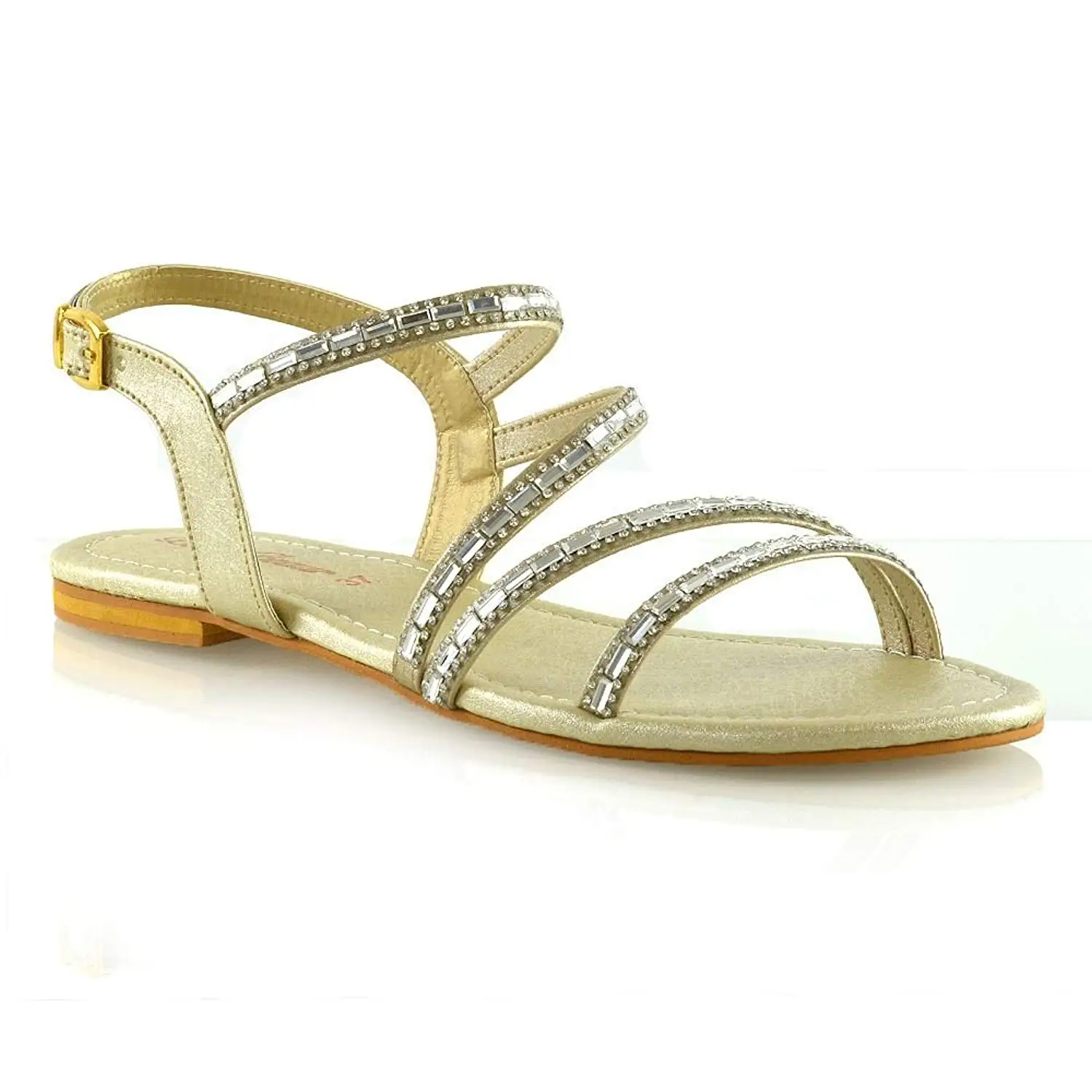 Buy ESSEX GLAM Womens Flat Sandals Ladies Open Toe Embellished Strappy ...