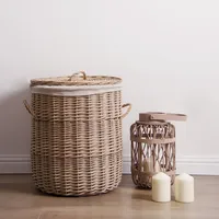 

Wholesale handmade large tall cloth liner round willow baby toy dirty laundry hamper storage linen wicker basket with lid