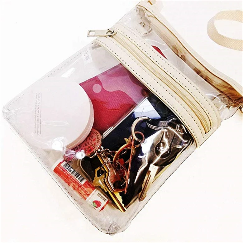 Eco-friendly portable clear pvc vinyl travel makeup cosmetic bag with a strong fabric handle
