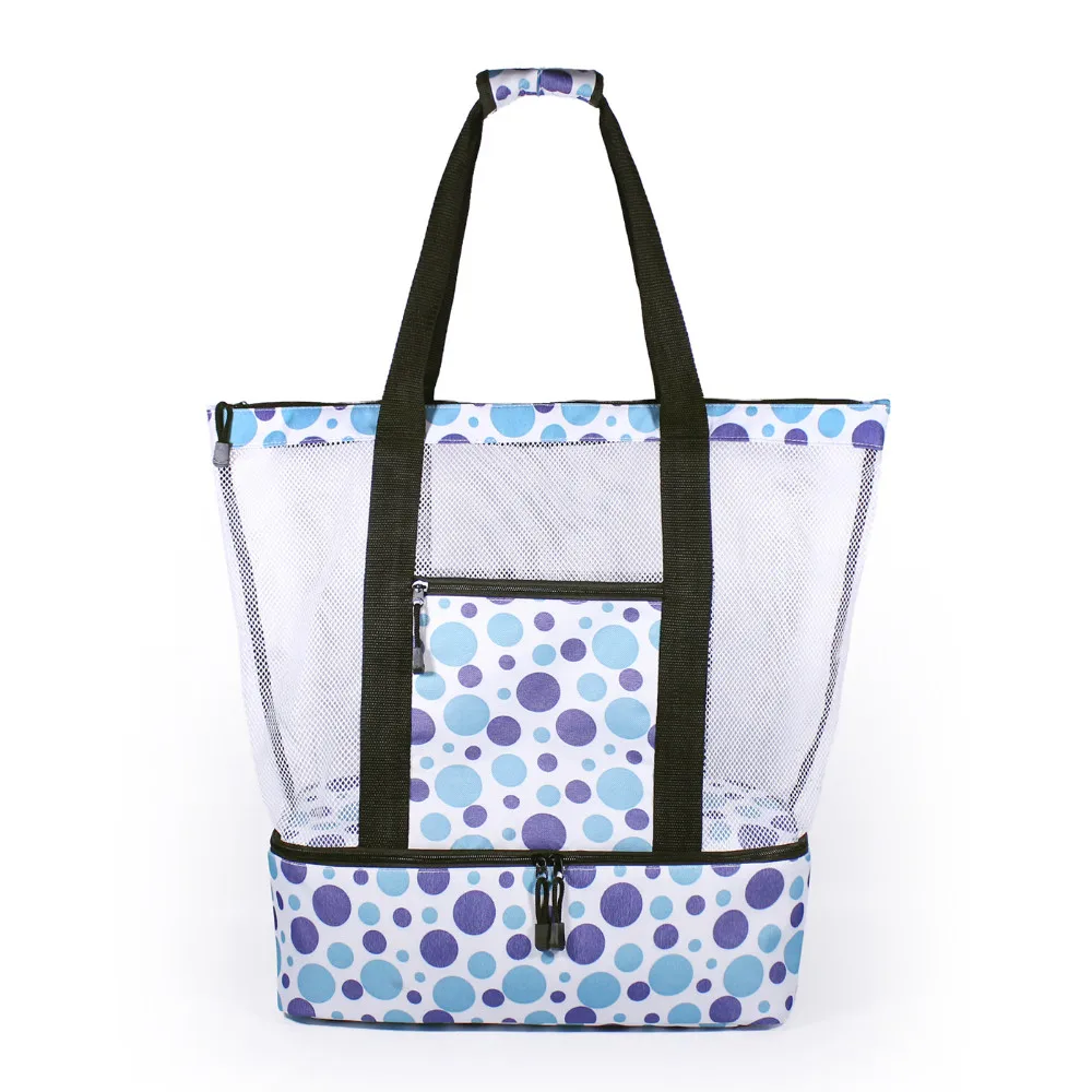 Mesh Beach Tote Shoulder Bag-zipper Top With Insulated Picnic Beach ...