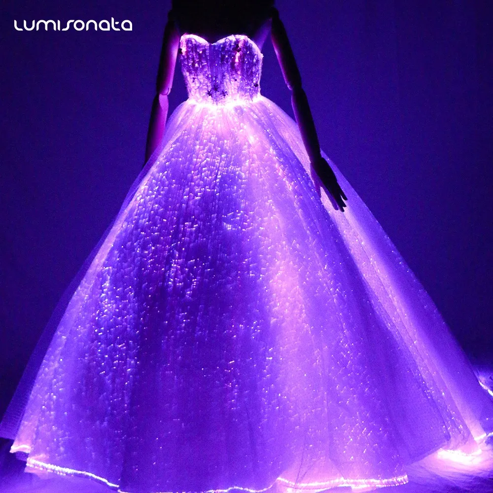 Blue Alibaba Lighted Wedding Dress Luminous Fiber Optic Wedding