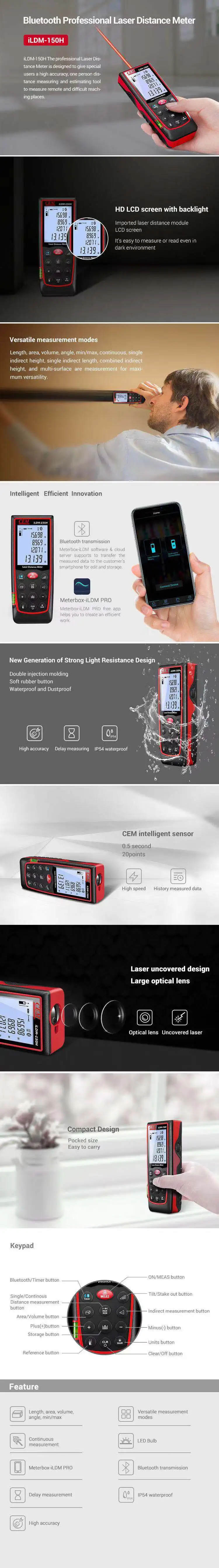 Wholesale CEM ILDM 100H Professional Bluetooth Rangefinder Laser
