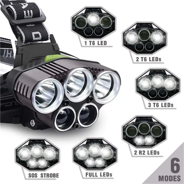 Powerful 5 Led Headlamp Micro USB Rechargeable 18650 Battery Head Flashlight Zoomable Waterproof LED Headlamps For Hunting