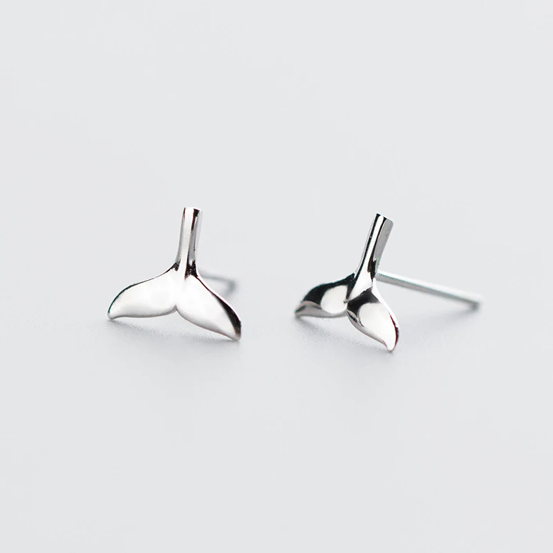 Fashion Women 925 Sterling Silver Glossy Mermaid Tail Cute Stud Earrings Jewelry