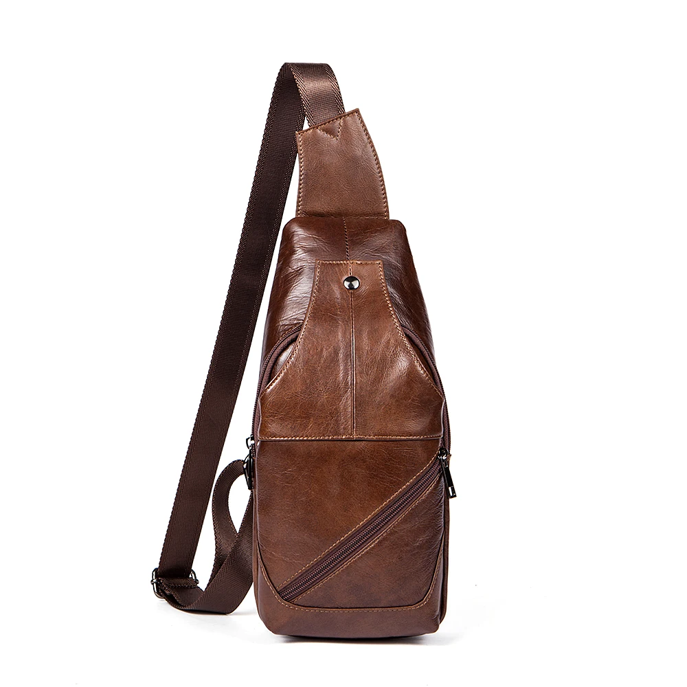 

Customize 1216 Men's Chest Bags Messenger Bag for Men Side Small Crossbody Genuine Leather Sling Shoulder Bag Man, Coffee