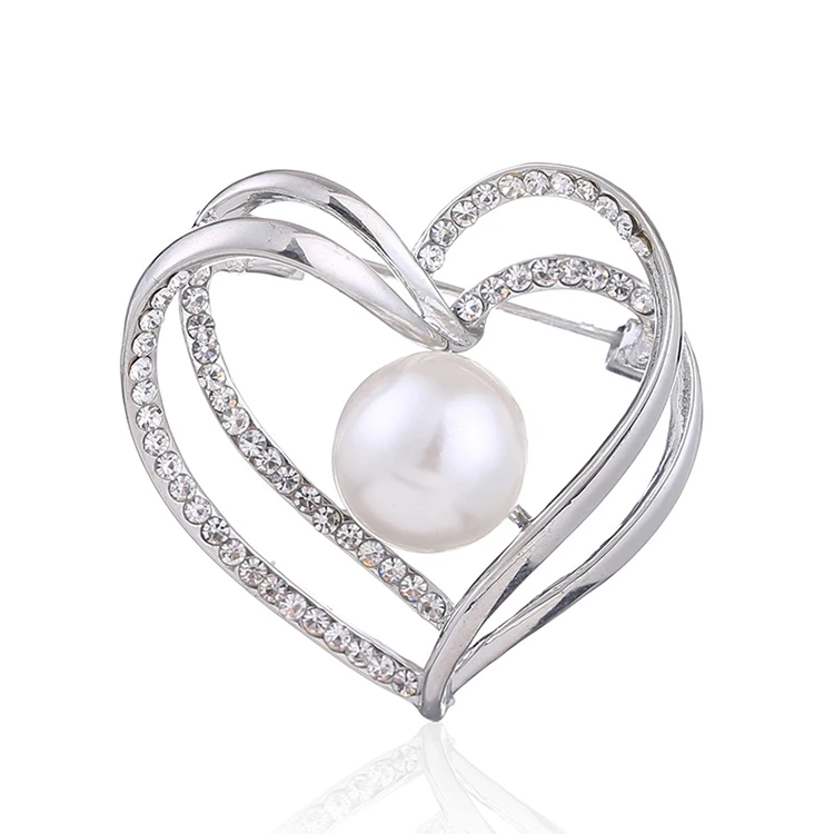 

New Fashion Custom Bulk Heart Shape Gold Brooch Bouquet With Pearl