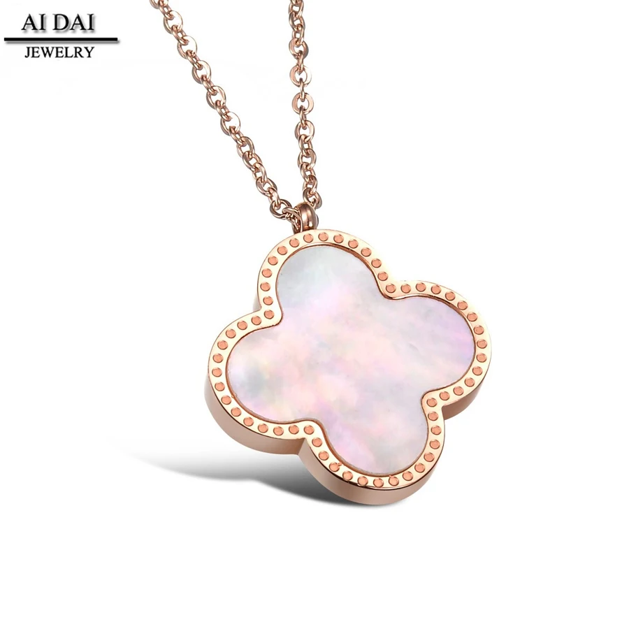

Leaf Lucky Clover women necklace stainless steel rose gold plated shell necklace