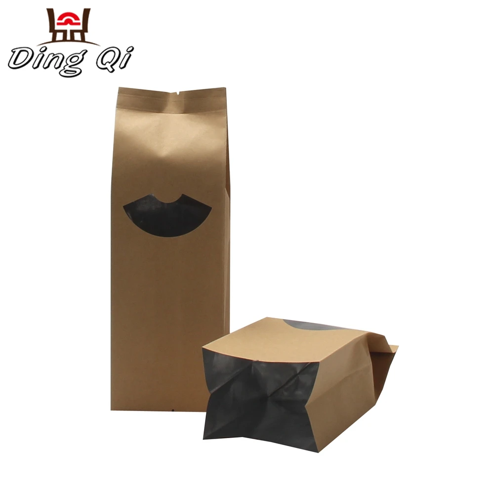 Stock side gusset brown kraft paper pouch with window and tear