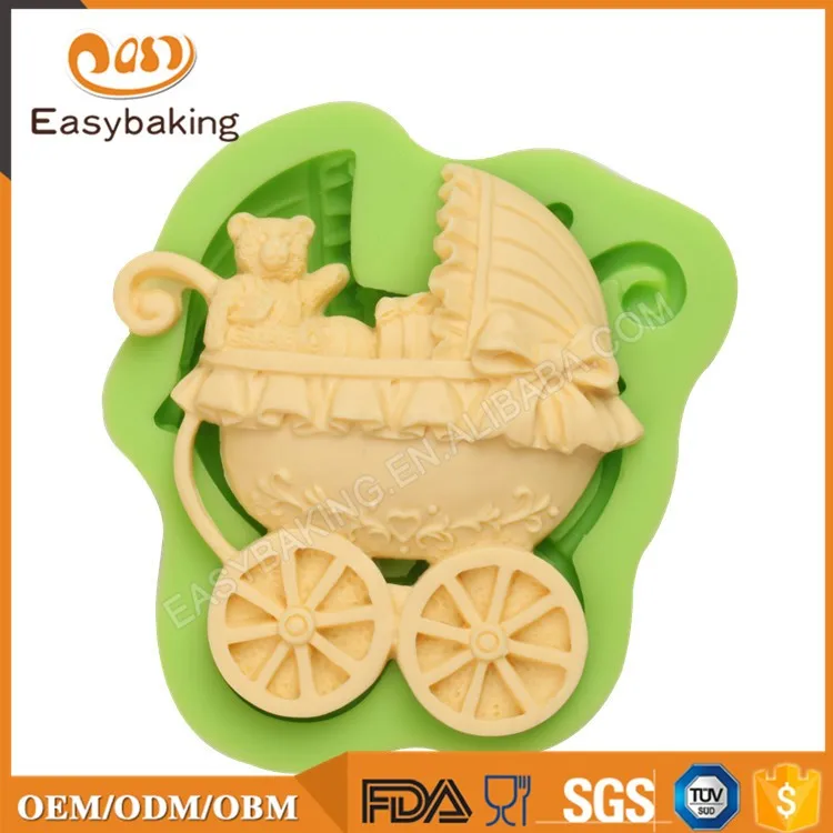 ES-1203 Baby-Teddybärenwagen-Silikonform im Barockstil