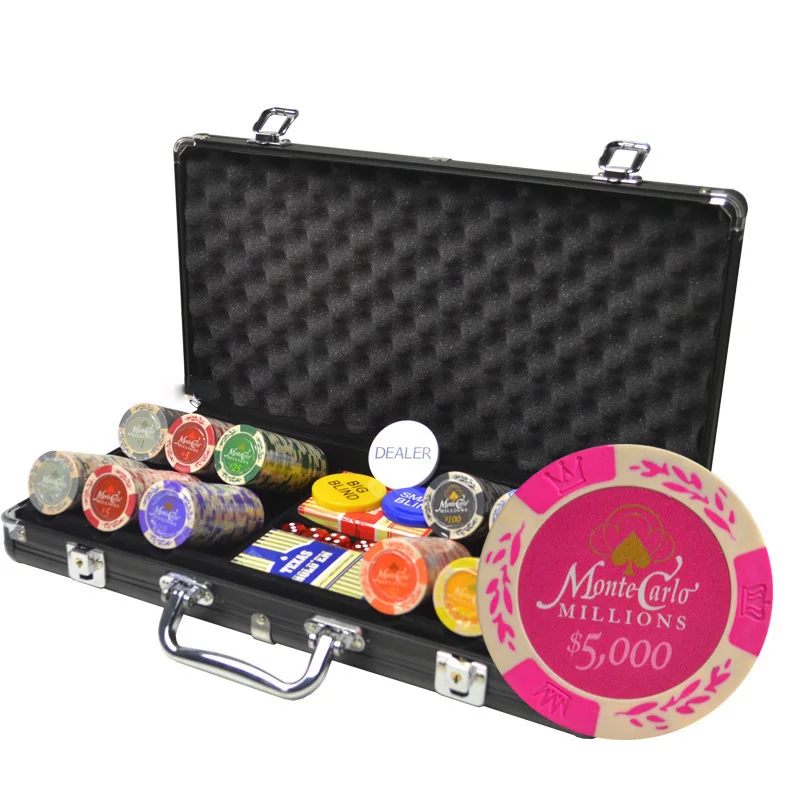 

300 PCS Custom Printed 14g Monte Carlo Clay Plastic Poker Chips Gift Set in Silver Aluminium Case