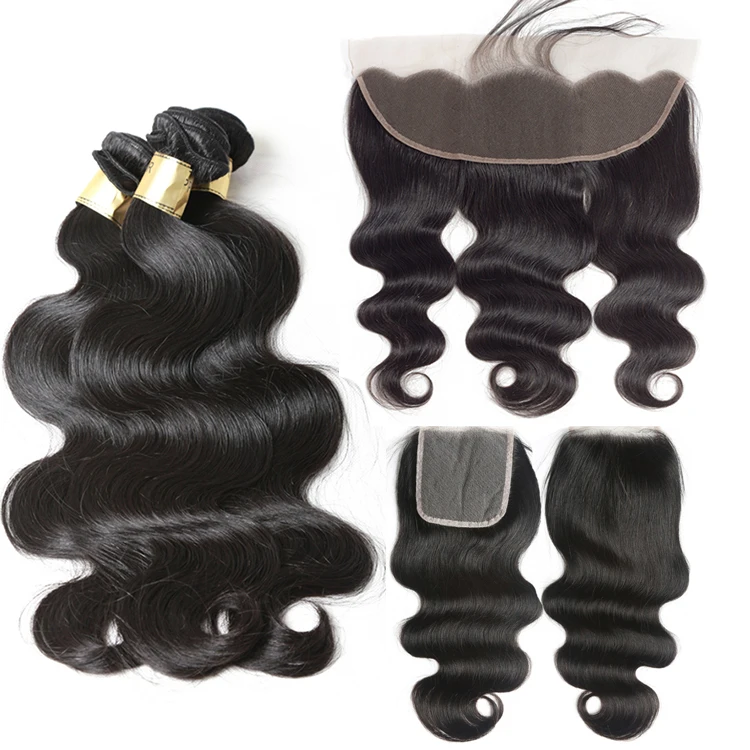 

XBL Body Wave Premium Virgin Human Hair Weave Bundle, 2/4pcs Hair Bundles with Closure/ Frontal, Natural black