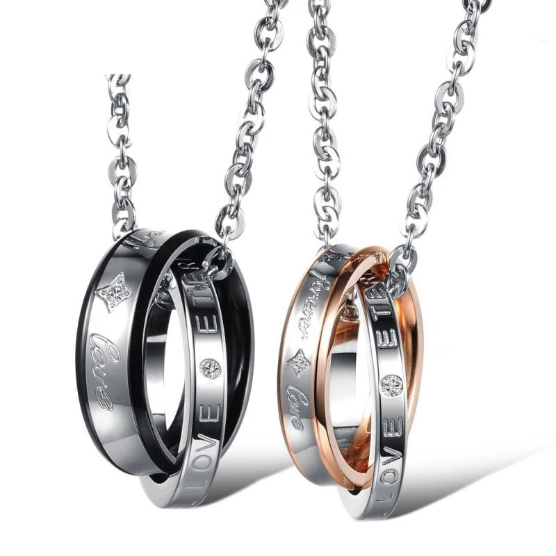 

316L Stainless Steel Couple Love Pendent Necklace His & Hers Fashion Romantic Couple Necklace (KSS214), Same as the picture