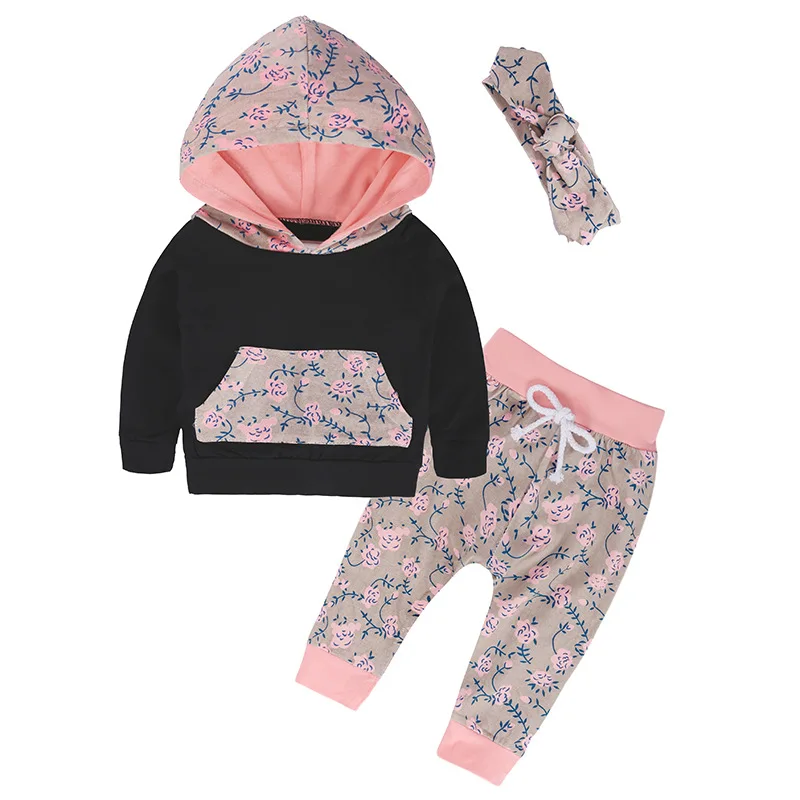 

Spring autumn new fashion baby boys girls hoodies sport suit Children clothing set toddler casual kids tracksuit set, Black+pink