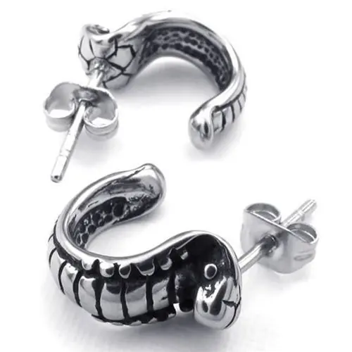 Cool Black Earrings For Men Find Get Quotations Cool Real Men S Cobra Shape Design Earring Stainless Steel Earrings Black Silver Stud Size Height