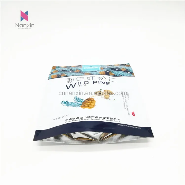 Wild pine nut packaging and printing zipper lock stand up pouch with clear window