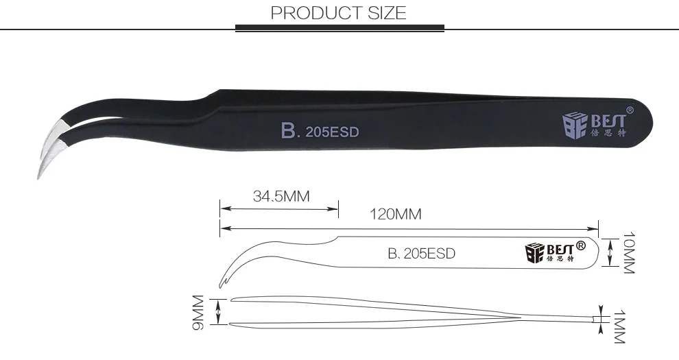 BEST Anti-static ESD Stainless Steel Tweezers Maintenance Tools Industrial Precision Curved Straight Tweezers Repair Tools 2018