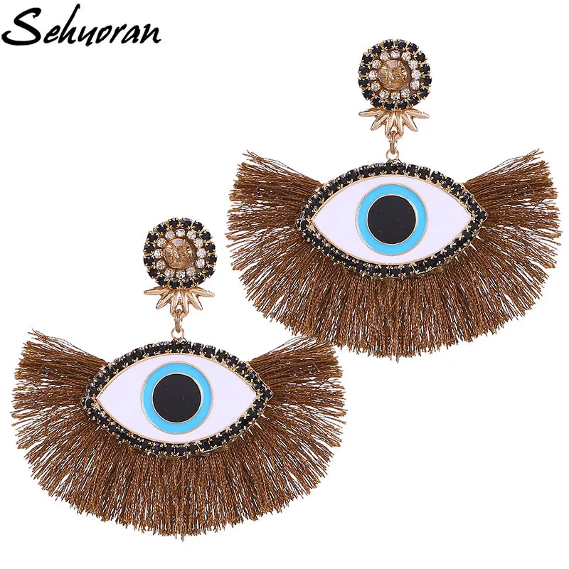 

Sehuoran Big Eye Earrings Crystal color change high quality earrings Tassel Bohemian Jewelry Women, 3 color