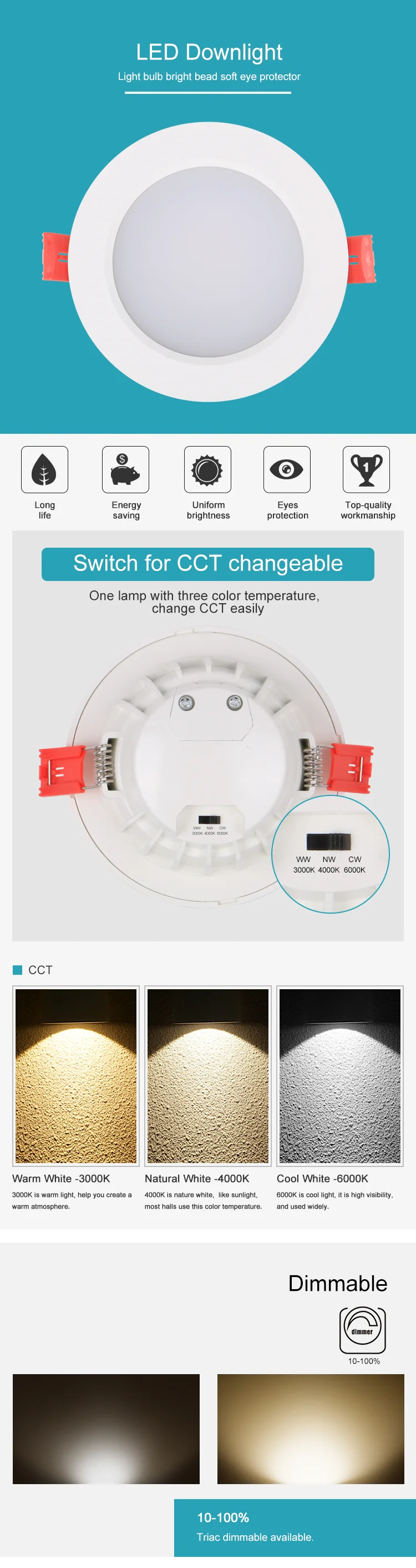 10W IP44 Ceiling Lighting Dimmable Recessed COB LED Downlight