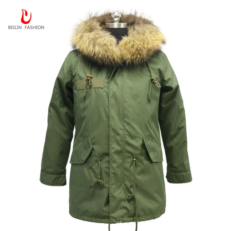 

2019 Winter Big Raccoon Fur Collar Green Parka Fur