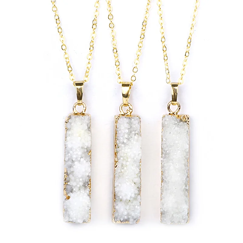 

Good quality gold plated edge necklace natural druzy quartz stone pendant fashion chain jewelry manufacturer, Opal white