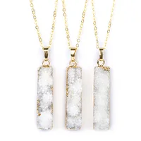 

Good quality 24k gold plated edge necklace natural druzy quartz stone pendant fashion chain jewelry manufacturer