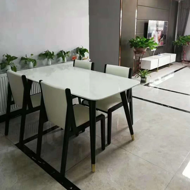 Long dining table and chairs luxury marble dining table set
