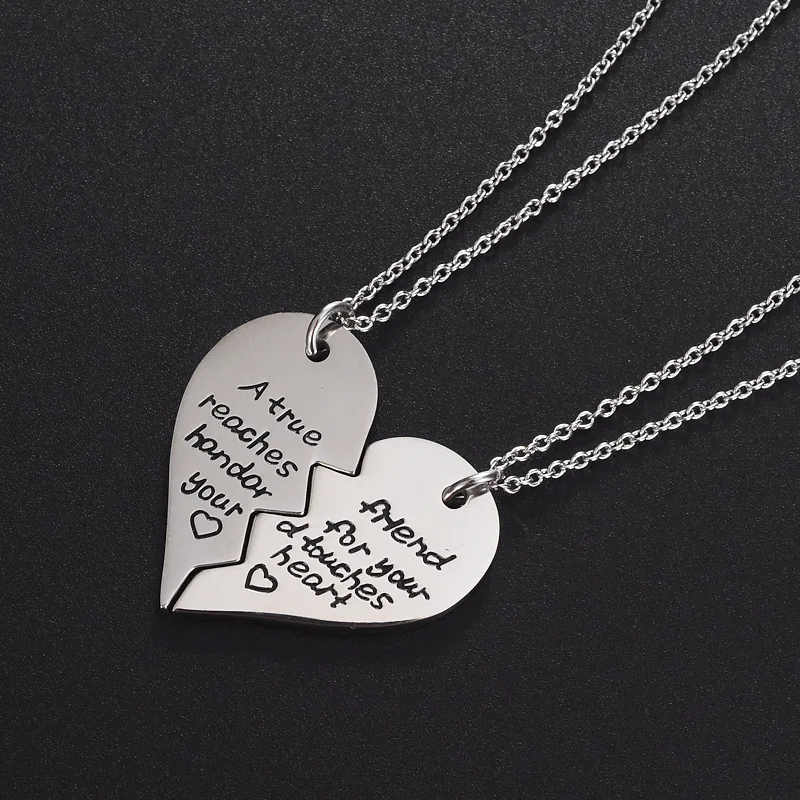 

Inspired 2pcs heart Engraved Letters best friends stainless steel 18" link chain Necklace