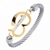 China Factory OEM Bracelet Fashion Jewelry 316L Stainless Steel bracelet ,letter bangle 2tones color f silver with gold planting