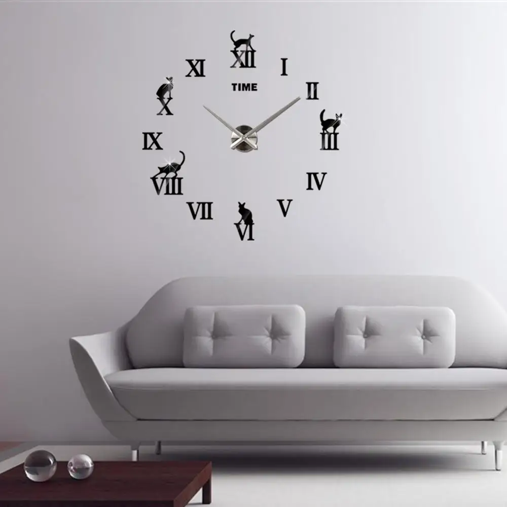 

Creative DIY Removable Wall Clock with Simple Digits in a Mirror Effect, Glass Acrylic Decal to Decorate Your Home black