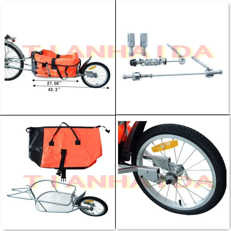 HOMCOM Solo Single-Wheel Bicycle Cargo Bike Trailer Cart Carrier Orange