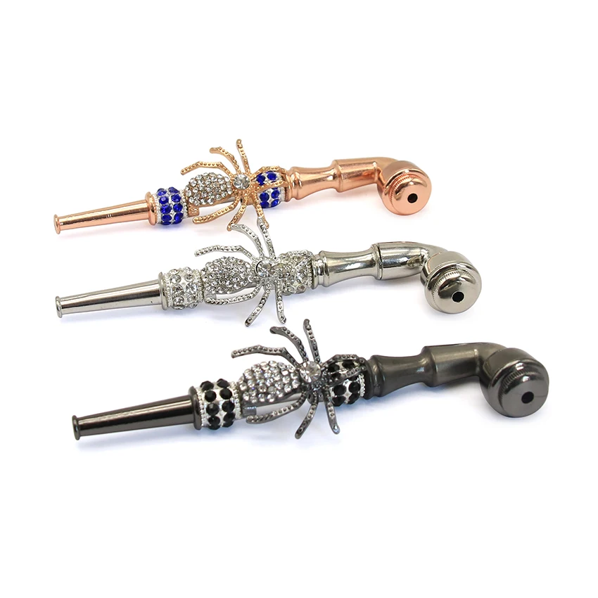 

EKJ P0130 Length 130mm New Fashion Style Three-dimensional Spider Adorning Zinc Alloy Smoking pipes, Silver;gun;rose gold