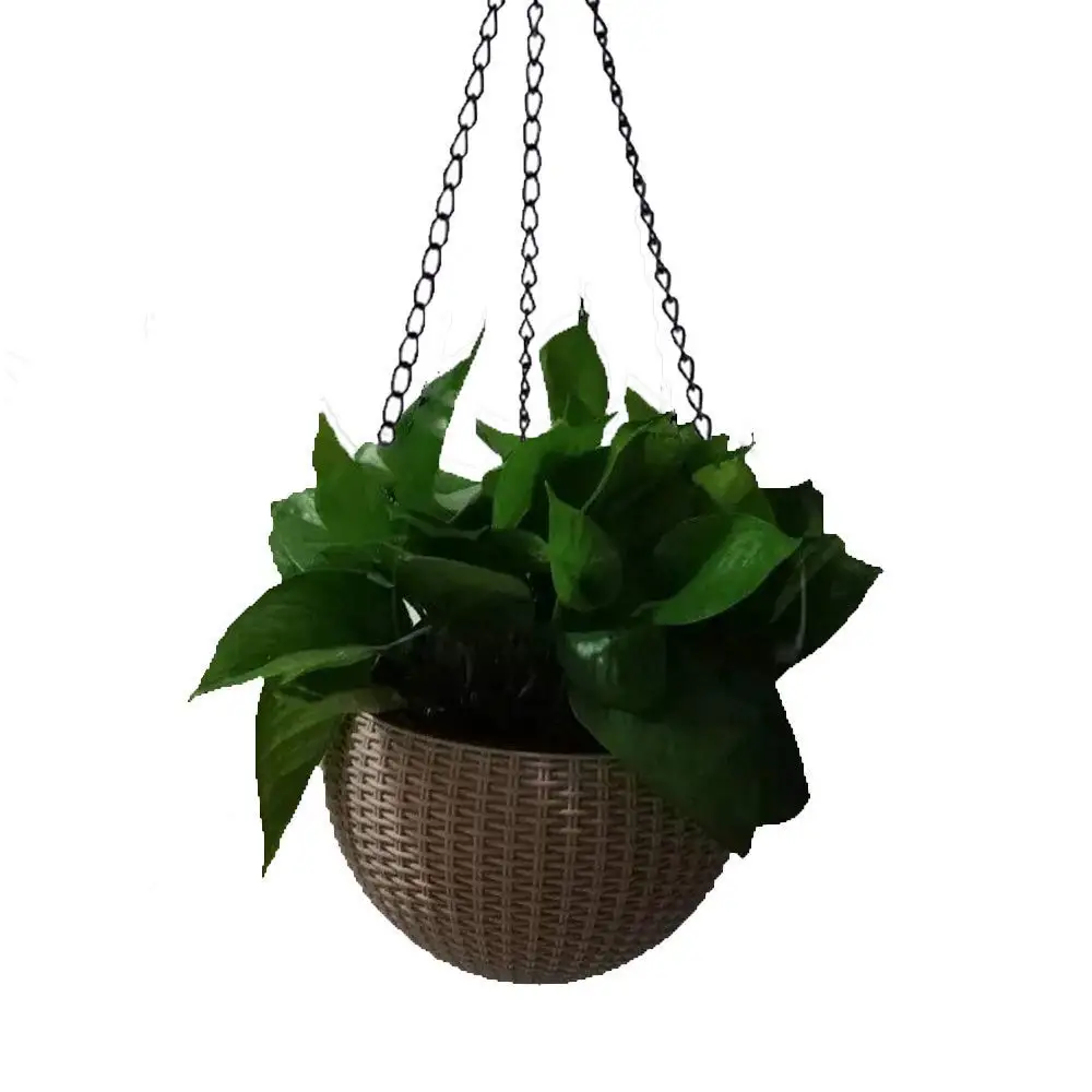 Round Self Watering Hanging Planters For Indoor Outdoor Plants Plastic Resin Garden Hanging Baskets For Plants Brown Dia 10 4 In Hanging Planters Pots Planters Container Accessories
