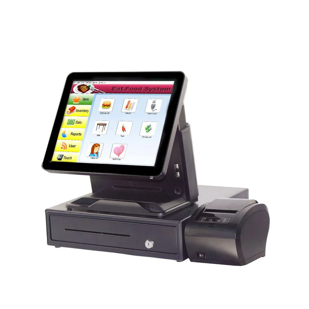 

high quality coffee shop pos all in one pos terminal cash register with cash drawer 80 pos printer