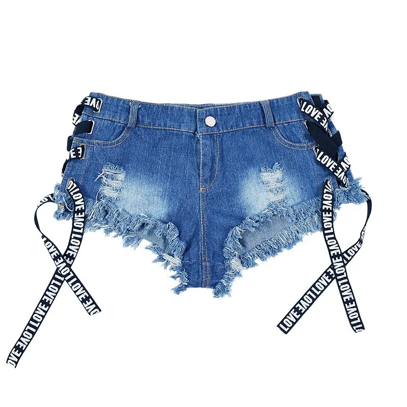 Latest fashion hot sale tether hole low waist jean shorts women for Wholesale womens short pants