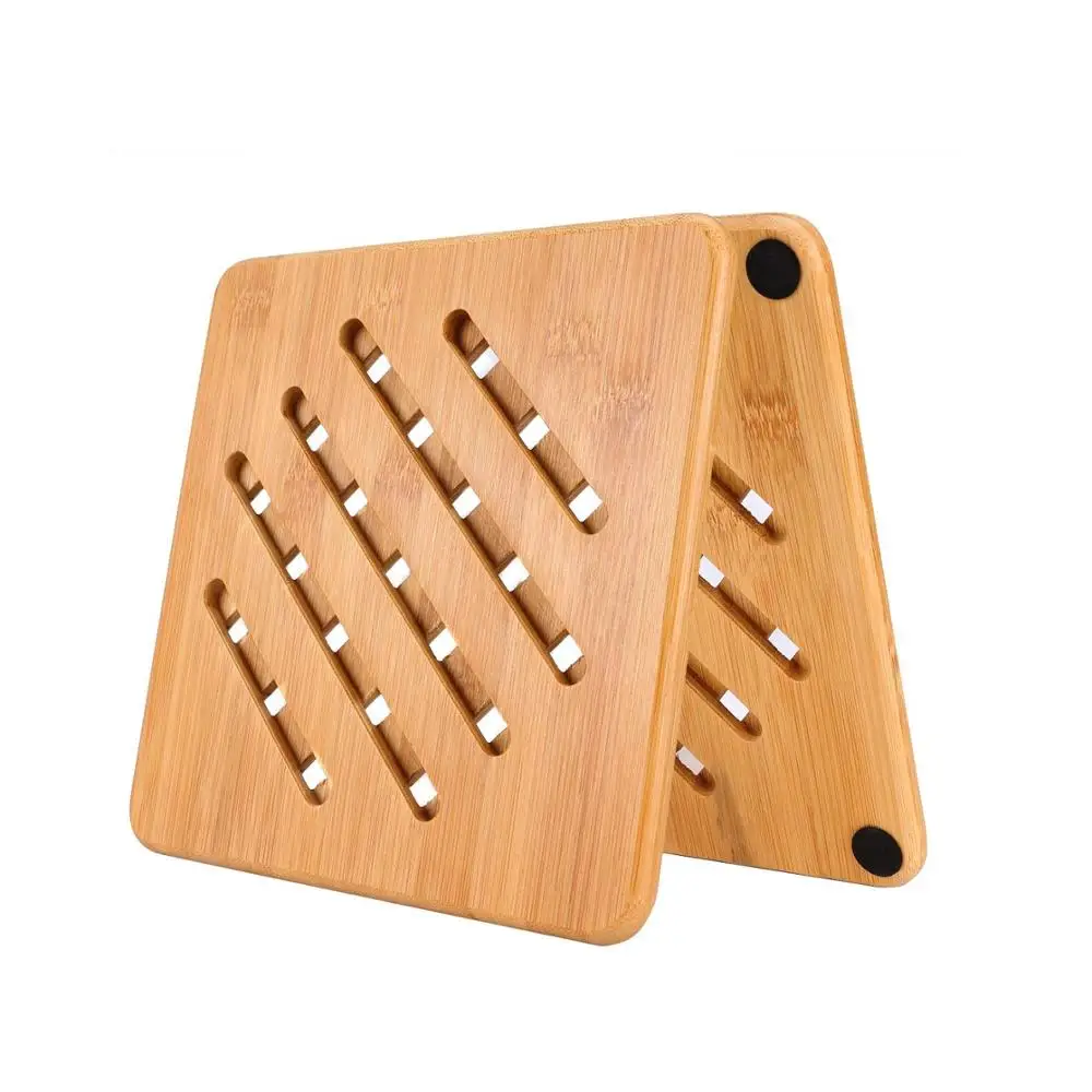 

Bamboo Trivet Mat Set Bamboo Table Mat Hot Pot Holder Pads Coasters, Customized