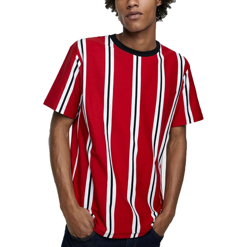 Men S Round Collar Jersey Casual Tshirt With Red Vertical Stripes Pattern Buy T Shirt With