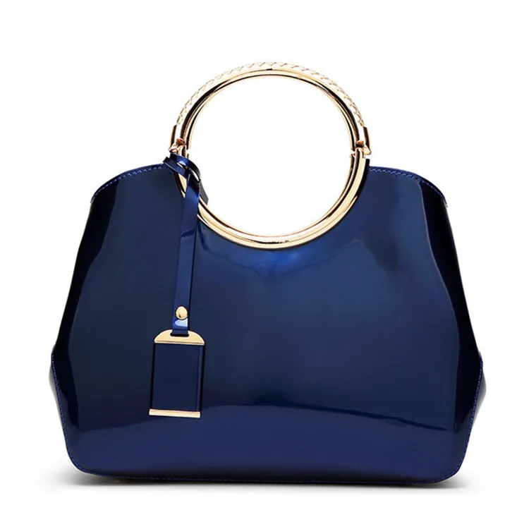 

2019 China supplier custom branded fashion elegant nice shining tote bag women designer pu leather brand handbag, Black,blue,red,pink