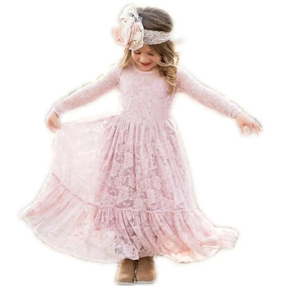 

Fancy Flower girl dress elegant long sleeve lace children frocks princess design for wedding first communion dress