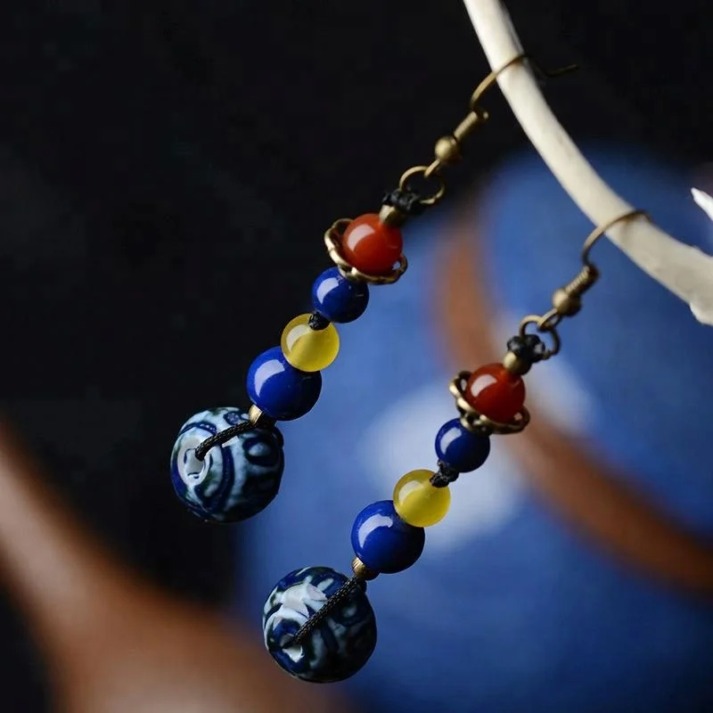 

fashion new vintage agate earrings handmade ceramic dangle earrings, N/a