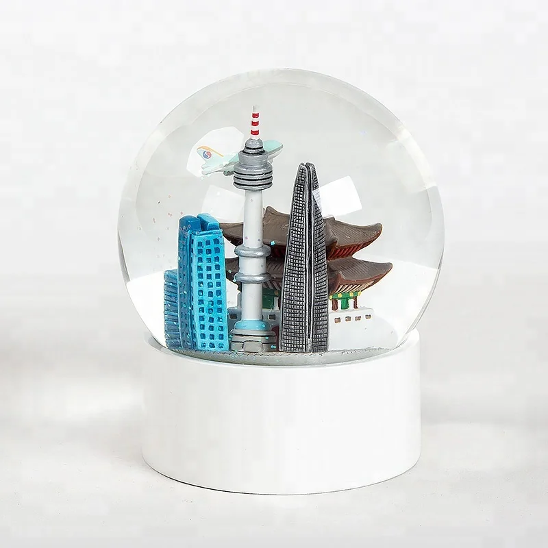 Korea Seoul Tourist Souvenirs 100mm Resin Snow Globe Tall Building Promotion Gifts Custom Snow