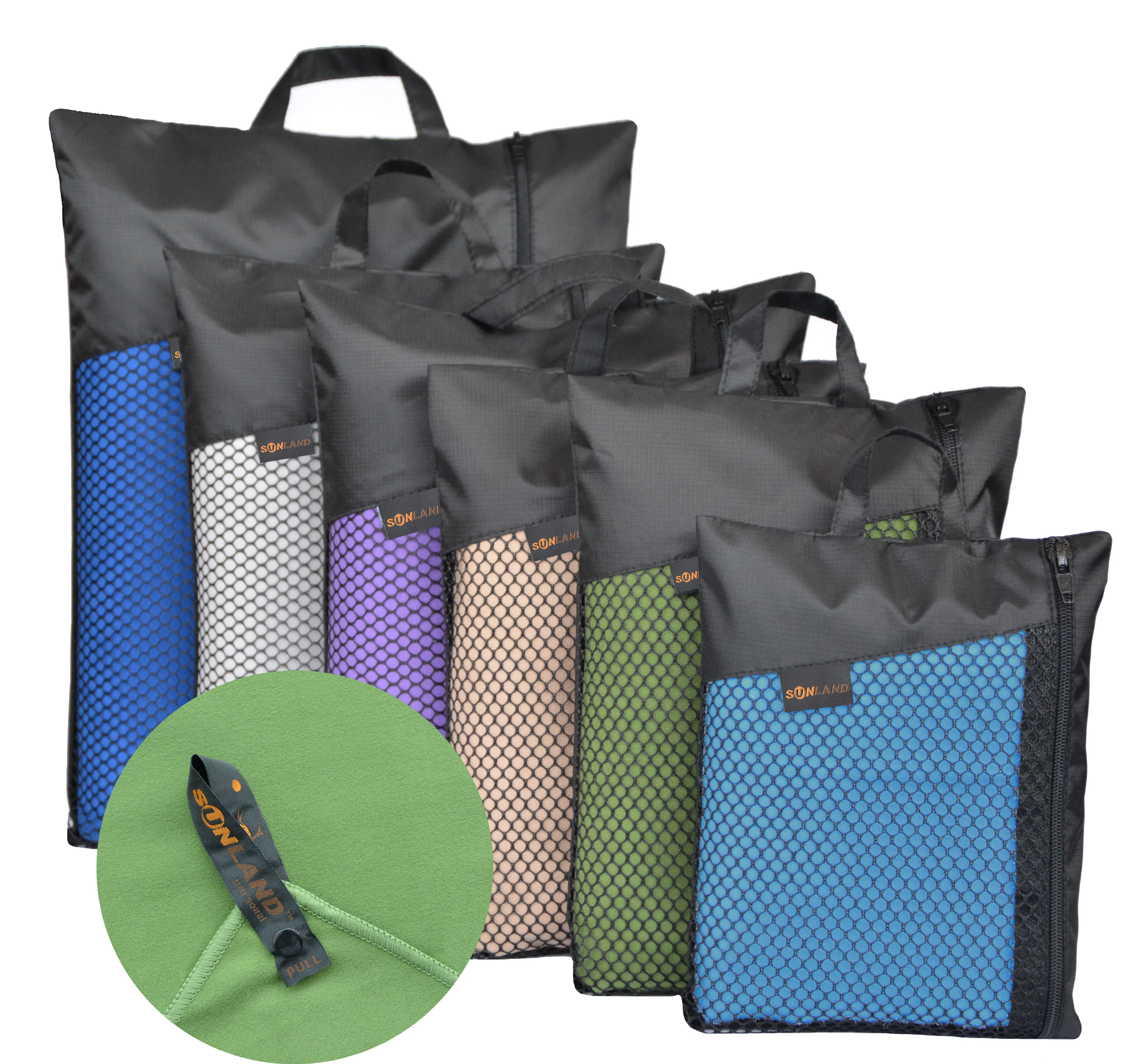 

Sunland Sport Towel With Bag Microfiber Custom, Grey;dark blue;green;light blue;light grey;purple;sand;slate blue