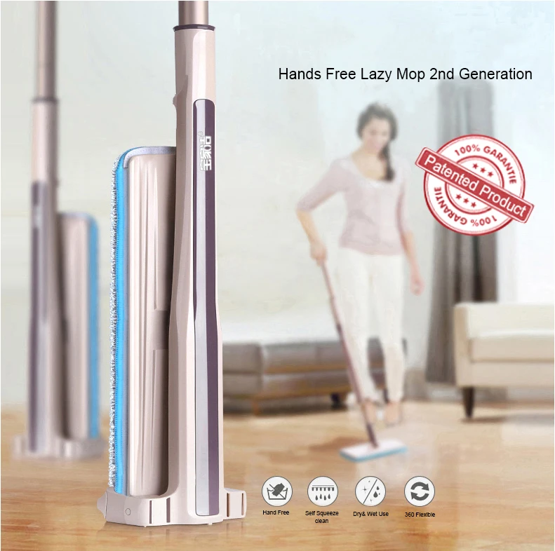 

Hand Free Telescopic Handle Dust Easy Flat Mop, Golen