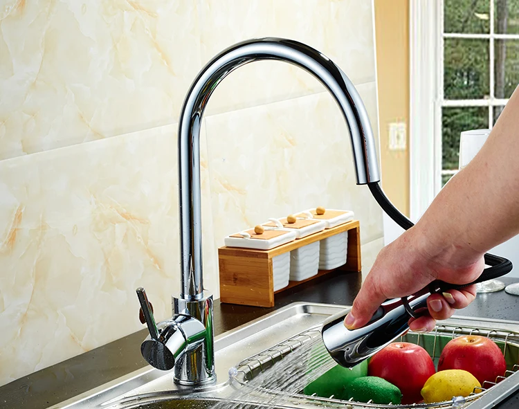 Manufacturing Pull Out Single Handle Kitchen Sink Mixer Tap Faucet