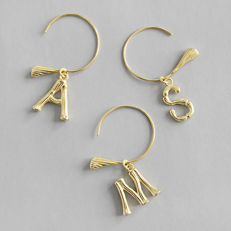 

2019 Retro initial eardrop drop 18K gold plated S925 Sterling Silver alphabet earring, N/a