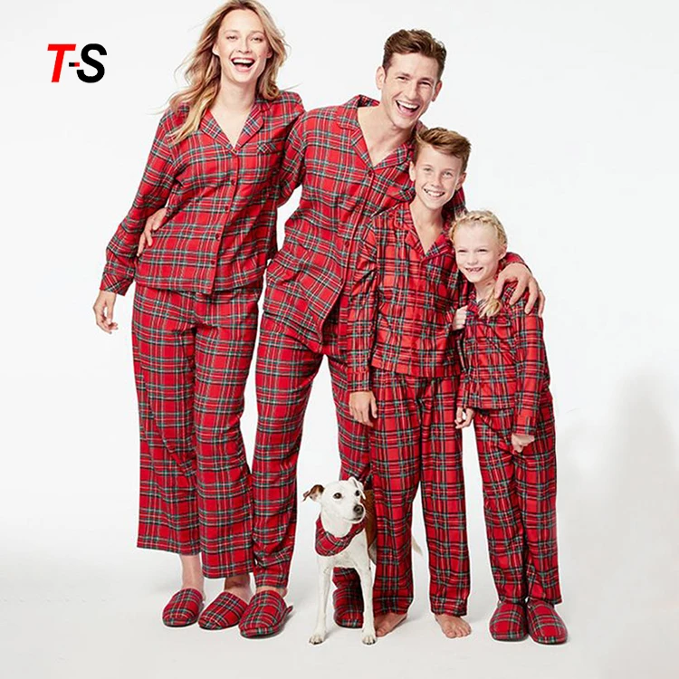 

Home clothes color plaid print long sleeves children christmas pajamas kids