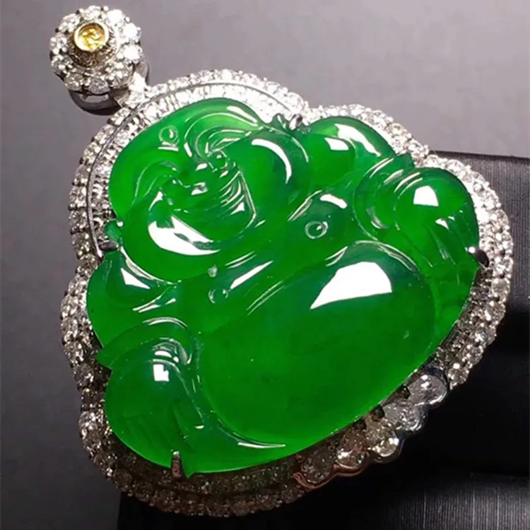 

SGARIT high end fine jewelry factory wholesale 18k gold natural green Burma jade jadeite jewelry Buddha pendant
