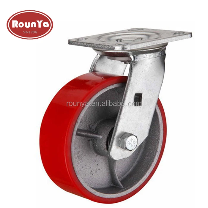 Roulette pivotante à frein polyuréthane rouge diamètre 150mm charge 400kg