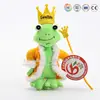 High quality stuffed plush green frog toy with crown
